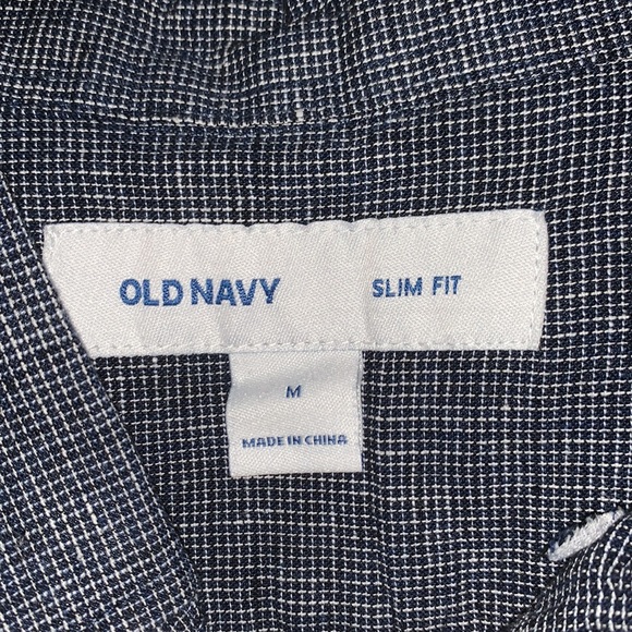 Old Navy Men's Medium Slim Fit Button-Up Shirt Dark Blue Navy Short Sleeve - Picture 3 of 5
